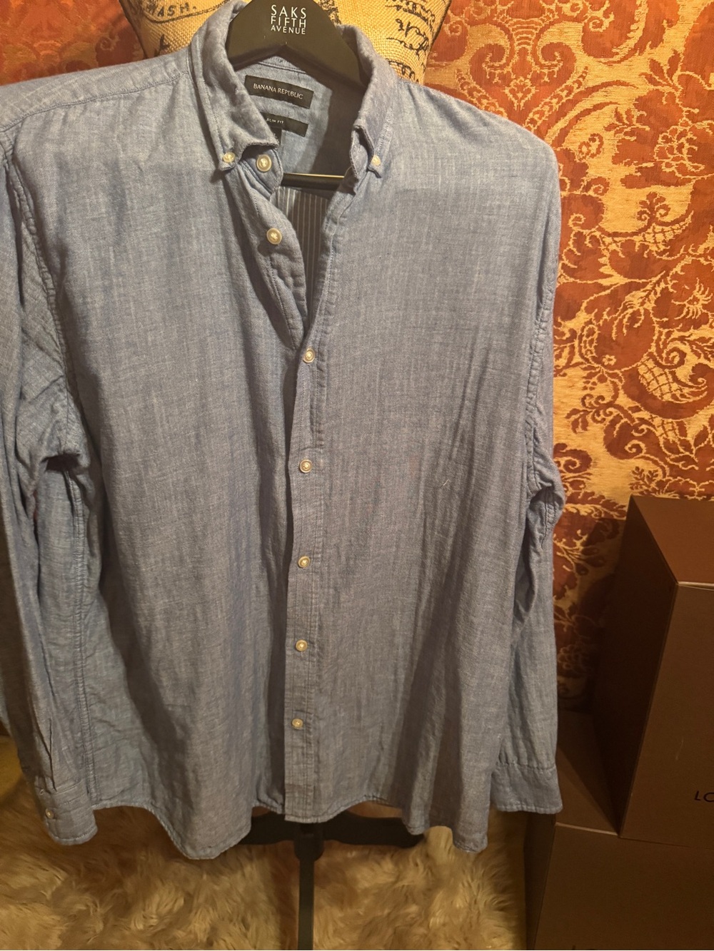 Banana Republic Sky Blue Button-Down Linen Blend Shirt-Slim Fit